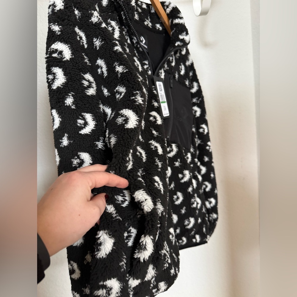 🖤🤍Converse Black and White Patterned Fleece Teddy Full Zip Jacket NWT Size Large - Picture 6 of 12